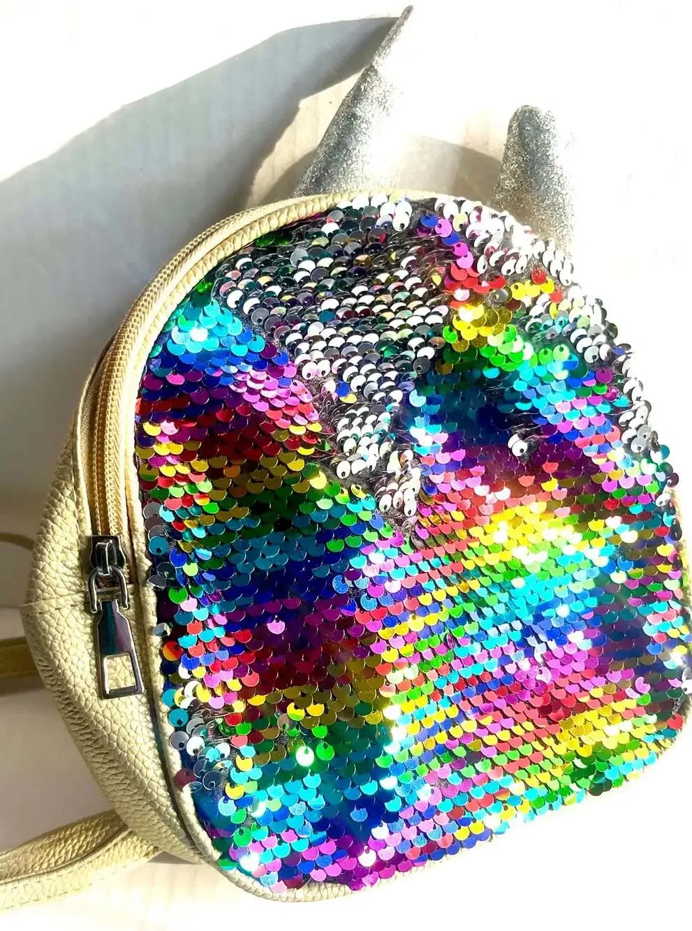 Girls Mini Unicorn Backpack with Rainbow Flip Sequins and Glitter Horns